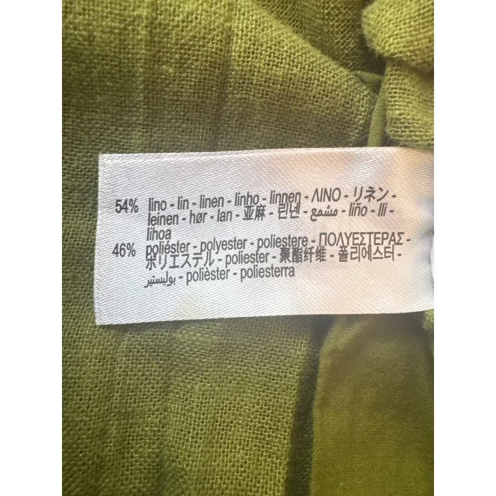 2/$30 ZARA Size Small Linen-Blend Crease Effect Pants Green Elastic Waist